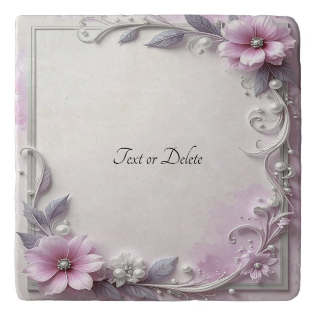 Pink Floral Frame Trivet (Front)