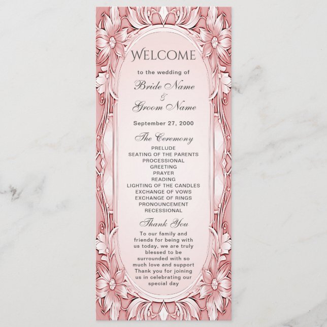 Pink Floral Frame Wedding Program (Front)