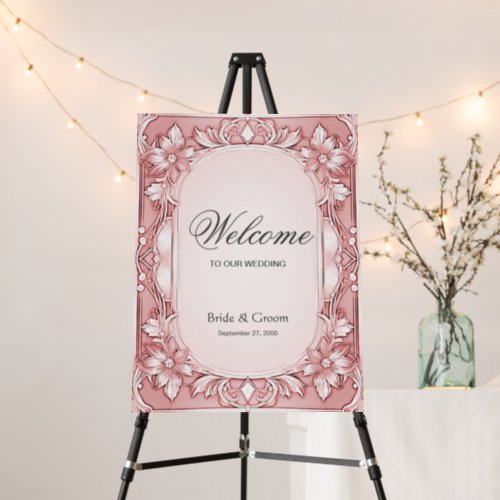 Pink Floral Frame Wedding Welcome Foam Board