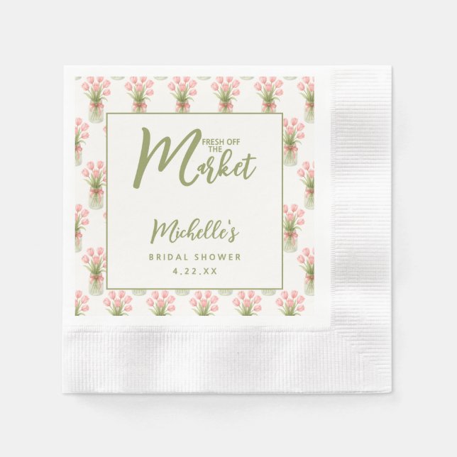 Pink Floral Fresh Off The Market Bridal Shower Napkins (Front)