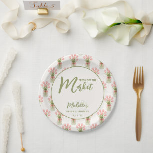 Pink Floral Fresh Off The Market Bridal Shower  Paper Plates