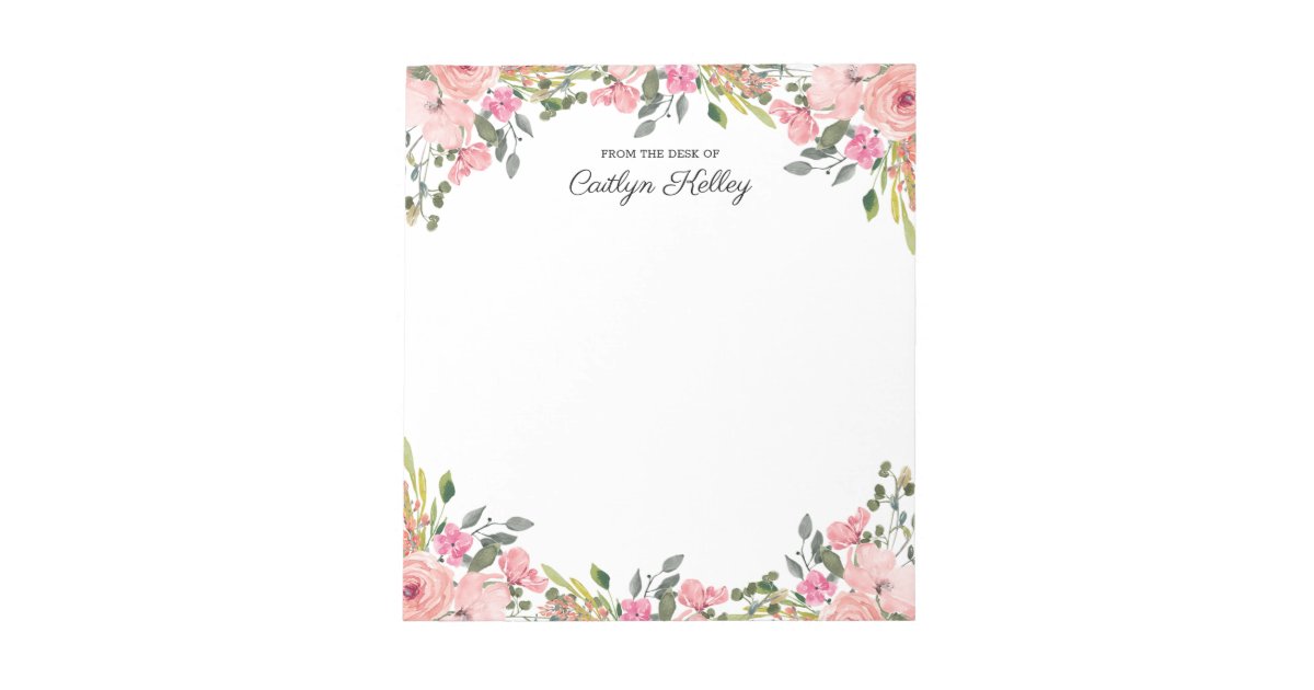 Pink Floral From the Desk of, Personalized Notepad | Zazzle