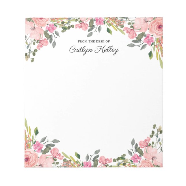 Pink Floral From the Desk of, Personalized Notepad (Front)