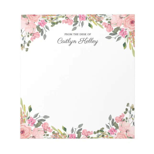 Pink Floral From the Desk of, Personalized Notepad | Zazzle