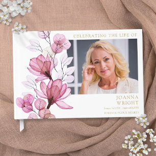 Pink Floral Funeral Celebration Of Life Photo Guest Book