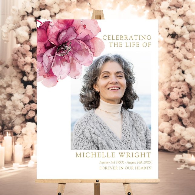 Pink Floral Funeral Celebration Of Life Photo Sign (Pink Floral Funeral Celebration Of Life Photo Sign)