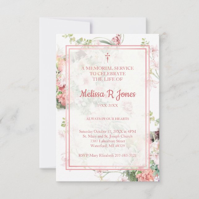 Pink Floral Funeral Celebration the Life Dear Ones Note Card (Front)