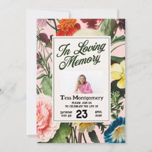 Pink Floral Funeral Invitation