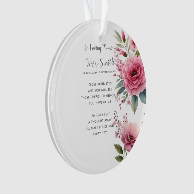 Pink Floral Funeral / Memorial Ornament (Front)