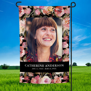 Pink Floral Funeral Memorial Photo Garden Flag