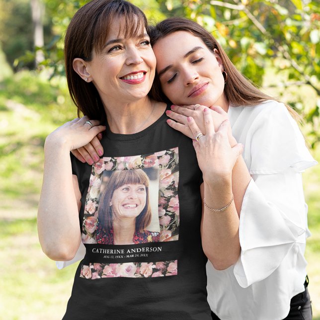 Pink Floral Funeral Memorial Photo T-Shirt (Creator Uploaded)