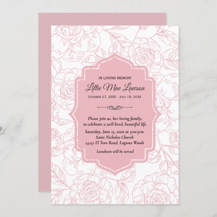 Pink Floral Funeral Memorial Remembrance Invites | Zazzle.com