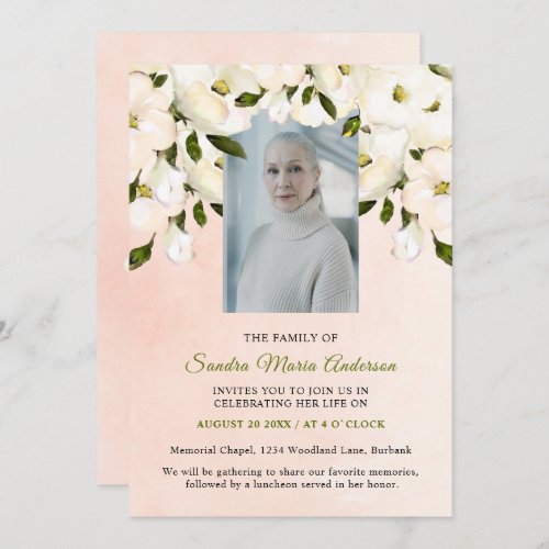 Pink Floral Funeral Photo Celebration life Invite