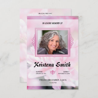 Pink Floral Funeral Program Card Template