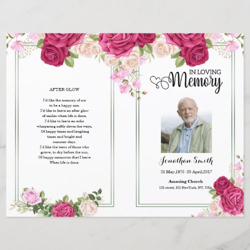 Pink Floral Funeral Program template