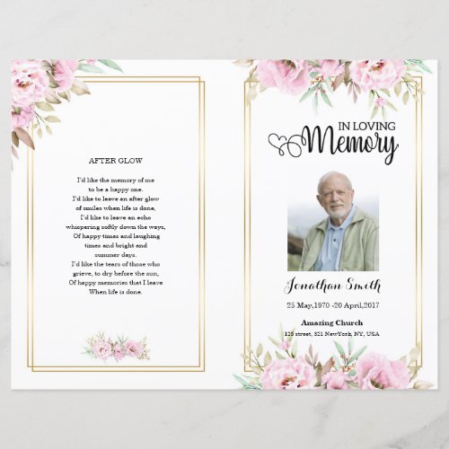 Pink floral Funeral Program template