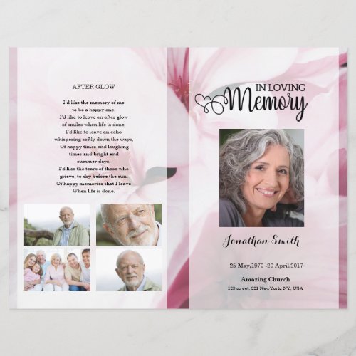 Pink floral Funeral Program template