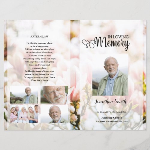 Pink floral Funeral Program template