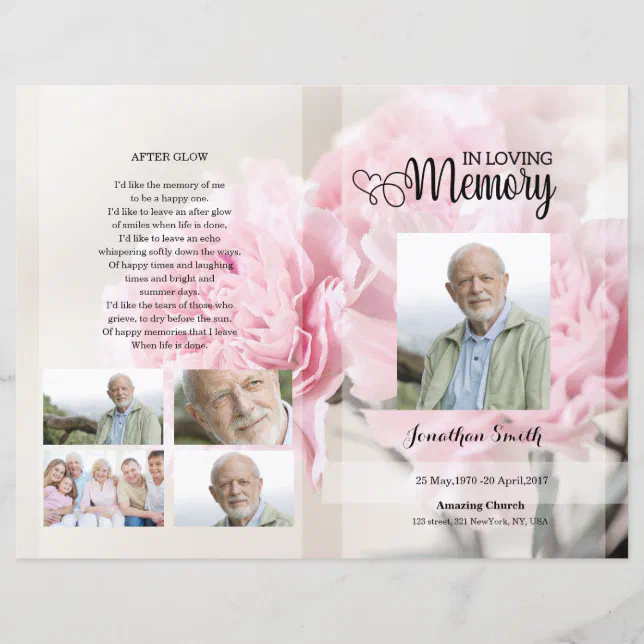 pink Floral Funeral Program template | Zazzle