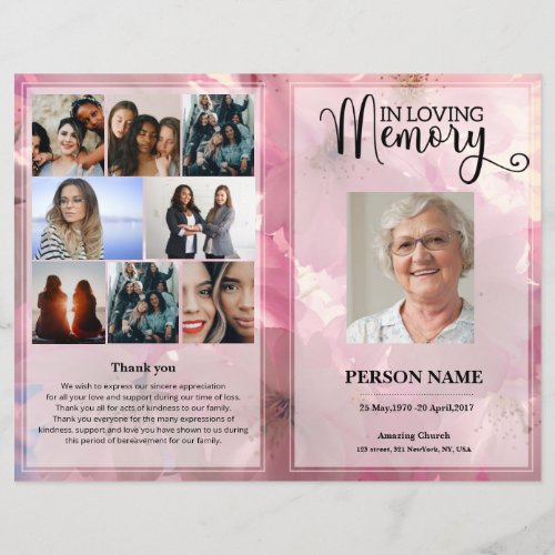 Pink Floral Funeral Program template