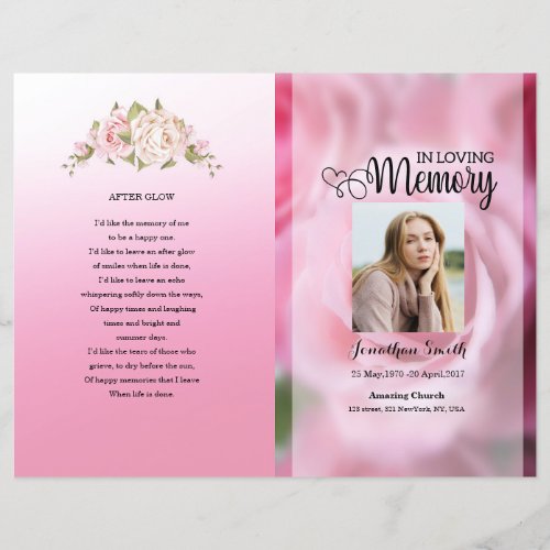 Pink floral Funeral Program template