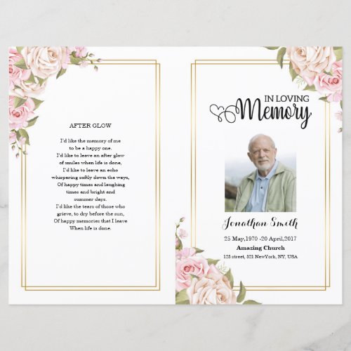 Pink floral Funeral Program template