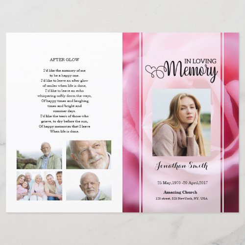 pink floral Funeral Program template