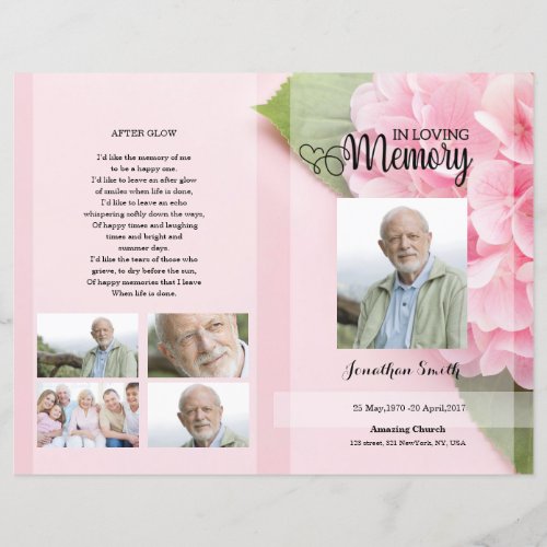 Pink Floral Funeral Program template