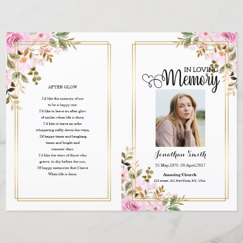 Pink floral Funeral Program template