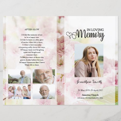 Pink floral Funeral Program template