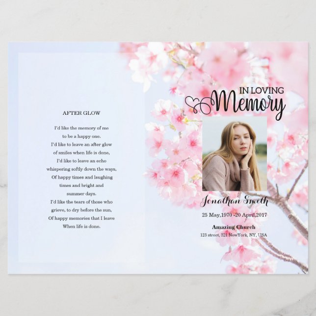 Pink floral Funeral Program template (Front)