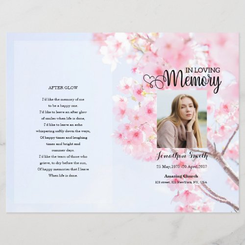 Pink floral Funeral Program template