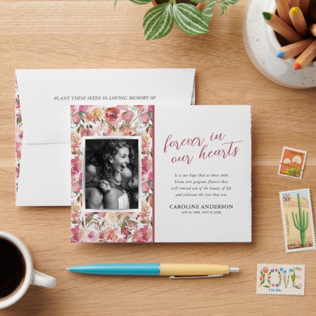 Pink Floral Funeral Seed Packet Memorial Envelope (Desk)