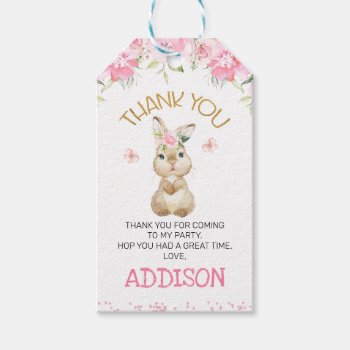 Pink Floral Furry Bunny Birthday Thank You Gift Tags by Sugar_Puff_Kids at Zazzle