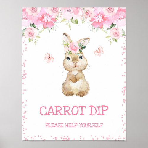 Pink Floral Furry Bunny First Birthday Party Sign