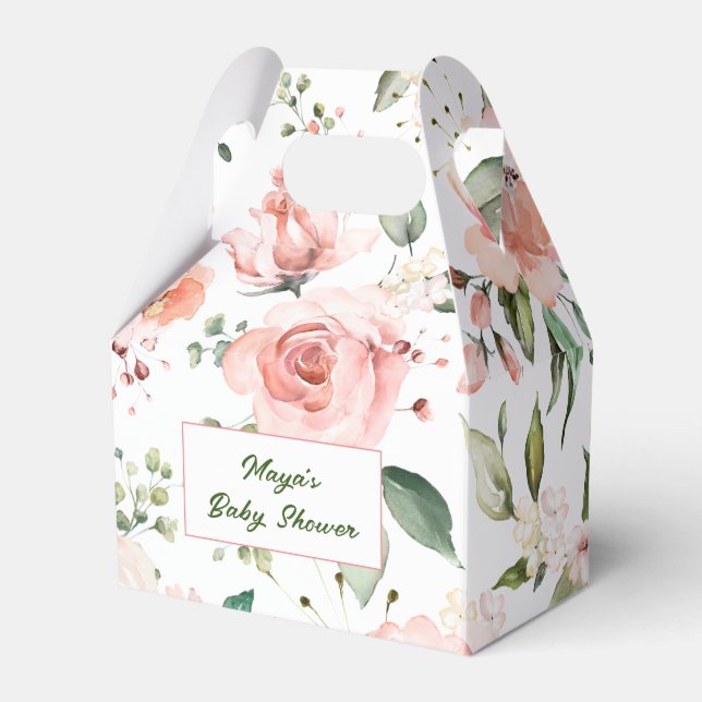 Pink Floral Gable Style Favor Box (Front Side)