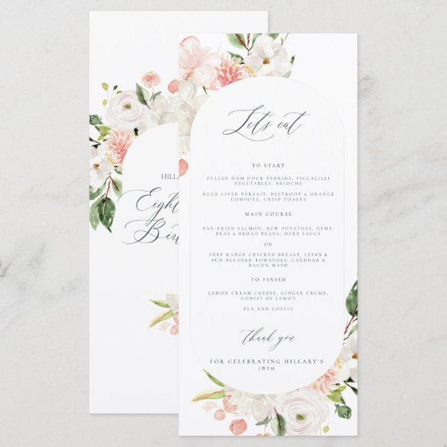 Pink Floral Garden 18th birthday Menu (Front/Back)
