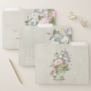 Pink Floral Garden Bird Elegant Vintage Grey Wood File Folder