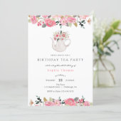Pink Floral Garden Birthday Tea Party Invitation (Standing Front)