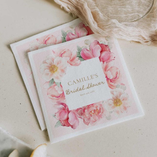 Pink Floral Garden Bridal Shower Napkins (Chic Pink Floral Bridal Shower Paper Napkins
)