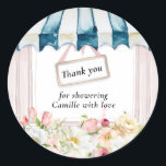 Pink Floral Garden Bridal Shower Thank you  Classic Round Sticker<br><div class="desc">Garden Bridal Shower Napkins. Most lettering is editable - click the "Customize Further" button to edit. Matching items in our store Cava Party Design.</div>