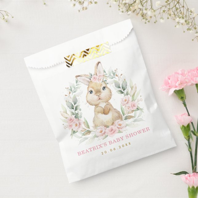 Pink Floral Garden Bunny Rabbit Baby Shower Party Favor Bag (Sealed)