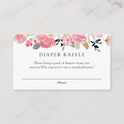 Pink Floral Garden Diaper Raffle Enclosure Card