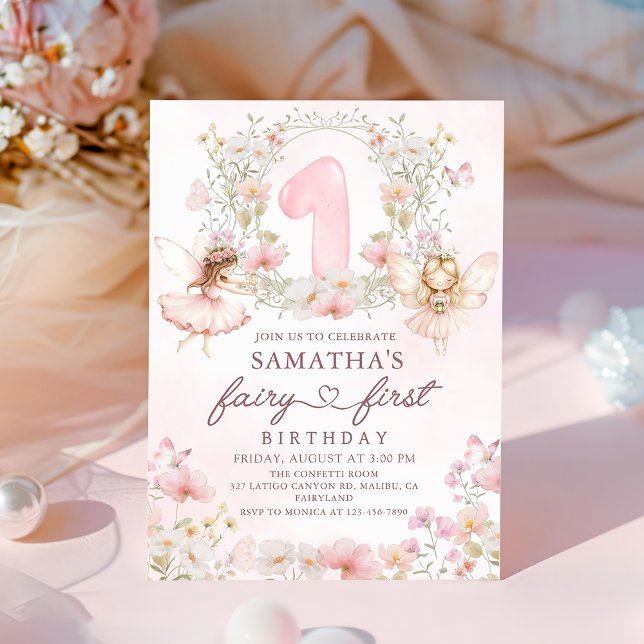Pink Floral Garden Fairy First Birthday Invitation (Creator Uploaded)