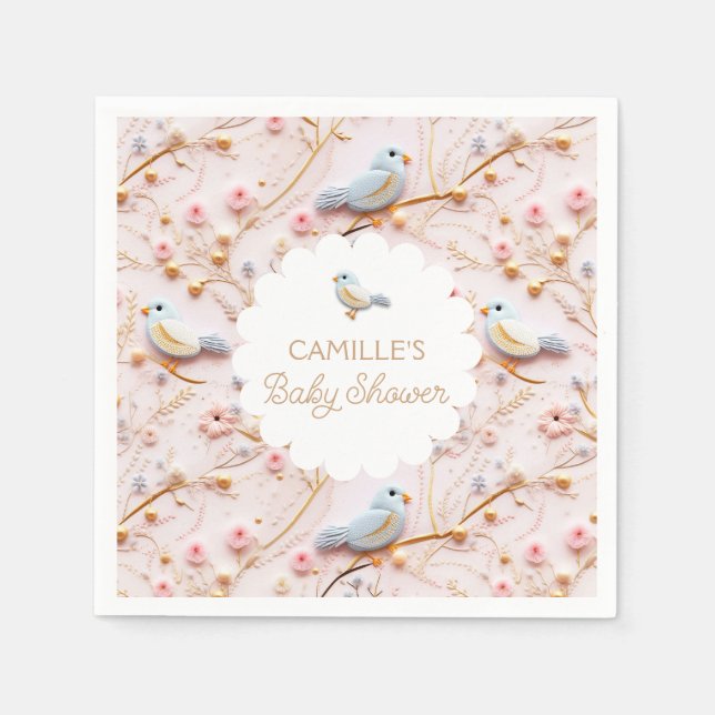 Pink Floral Garden Girl Baby Shower Napkins (Front)