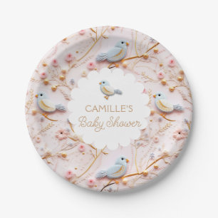 Pink Floral Garden Girl Baby Shower Paper Plates