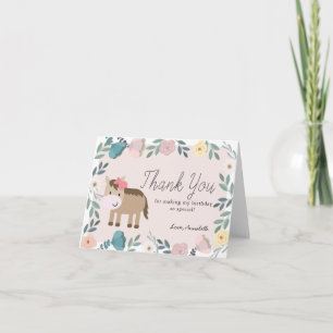 Pink Floral Garden Horse Girl Birthday Thank You Card