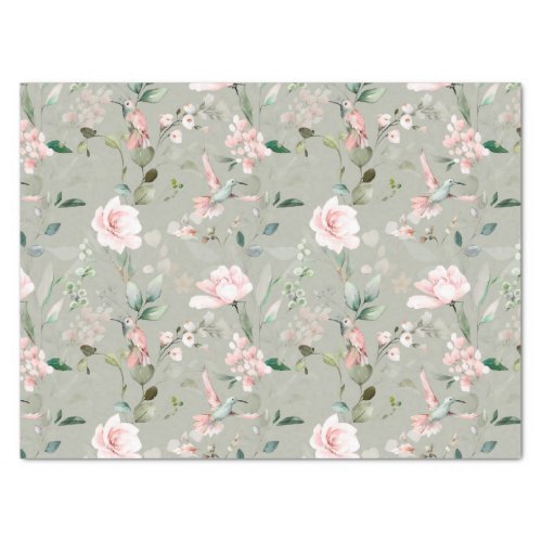 Pink Floral Garden Hummingbird  Tissue Paper