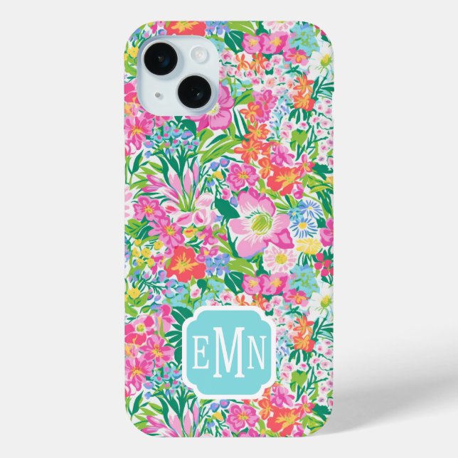 Pink Floral Garden Monogrammed Case-Mate iPhone Case (Back)