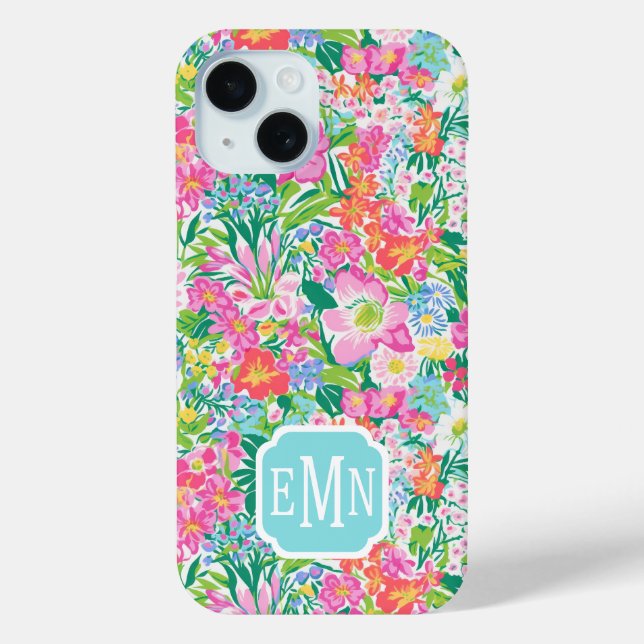 Pink Floral Garden Monogrammed Case-Mate iPhone Case (Back)